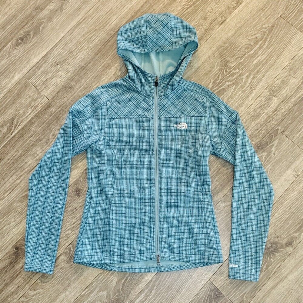 THE NORTH FACE Women TKA Stretch Hooded Fleece Cardigan Jumper Size XS Turquoise